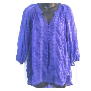 Indigo Olive & Oak Sheer pattern Blouse. Size M
